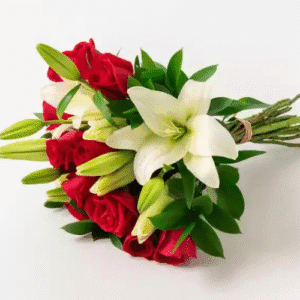Buquê de Lírios e Rosas Vermelhas