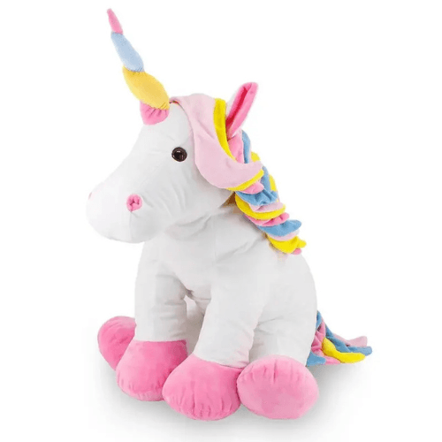 Unicórnio de Pelúcia 65 cm - Almofada Branca Com Detalhes Coloridos