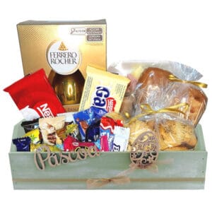 Cesta de Páscoa com Ovo Ferrero Rocher e Café da Manhã